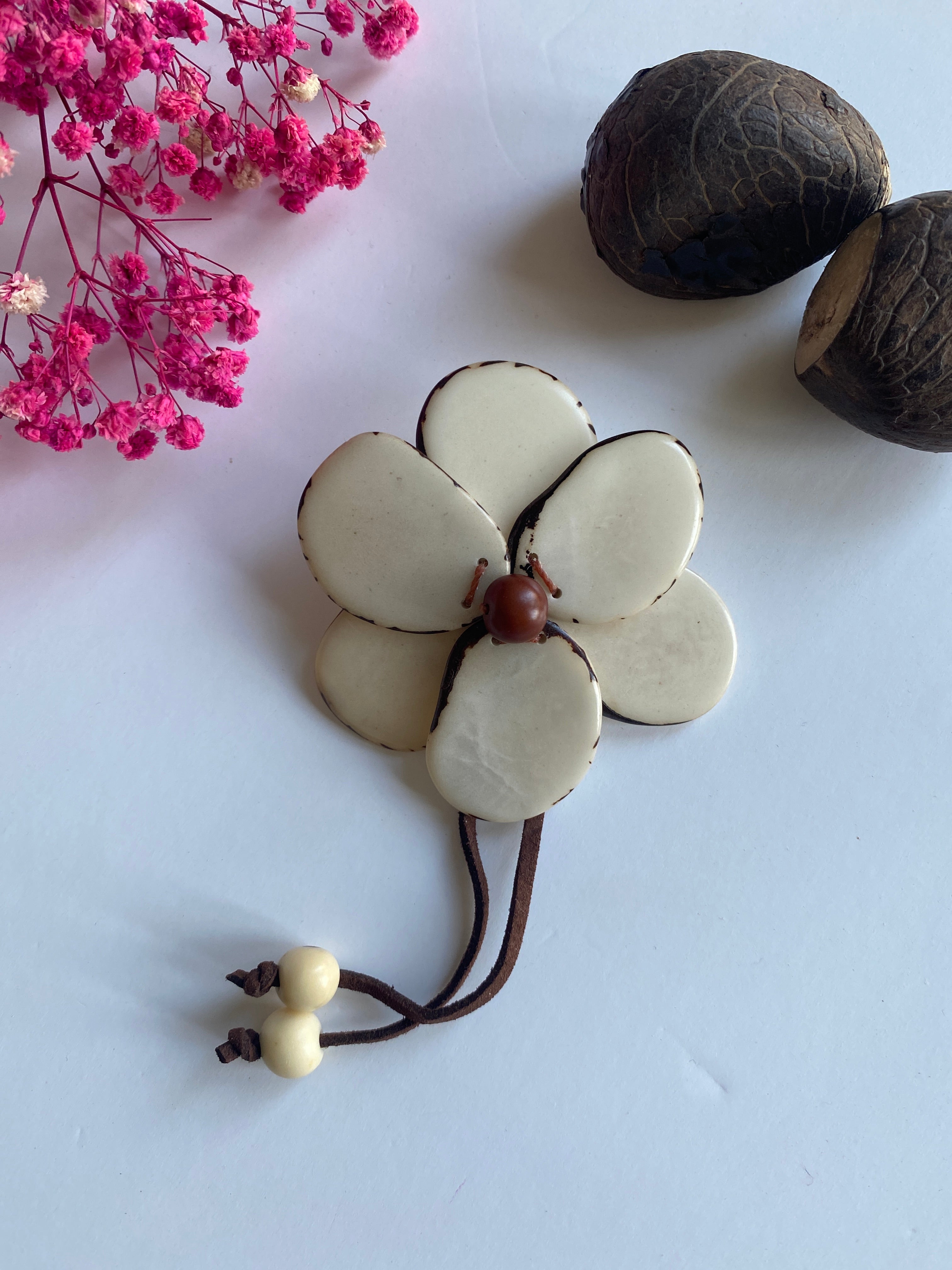 White Tagua Brooch